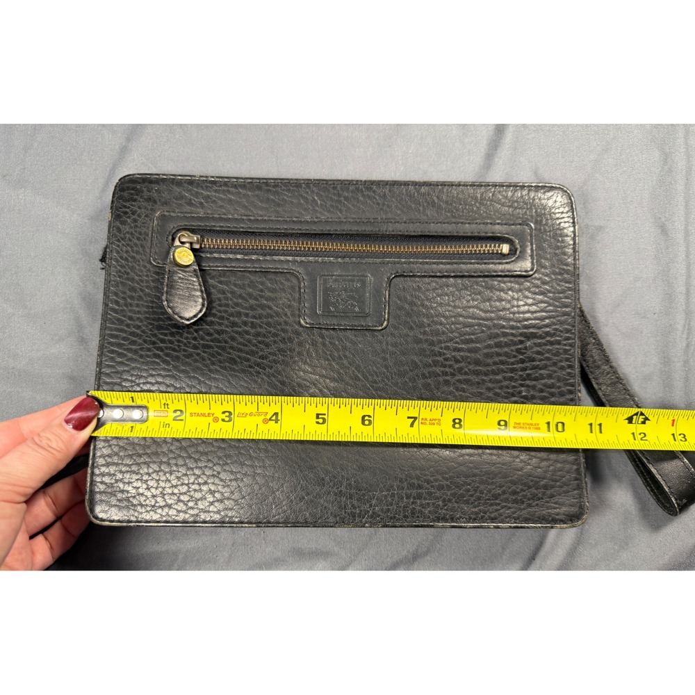 Burberrys Black Leather Clutch Bag Wristlet Pouch Zippered Front Pocket Vintage - Picture 9 of 12